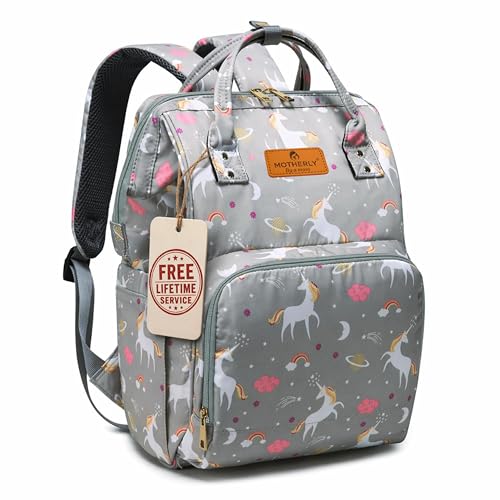 Motherly Elegant Diaper Bag for Travel & Maternity, Multipocket Water-Resistant Hospital Organizer for Newborn Moms with Warranty (Unicorn Gray) - Image 1