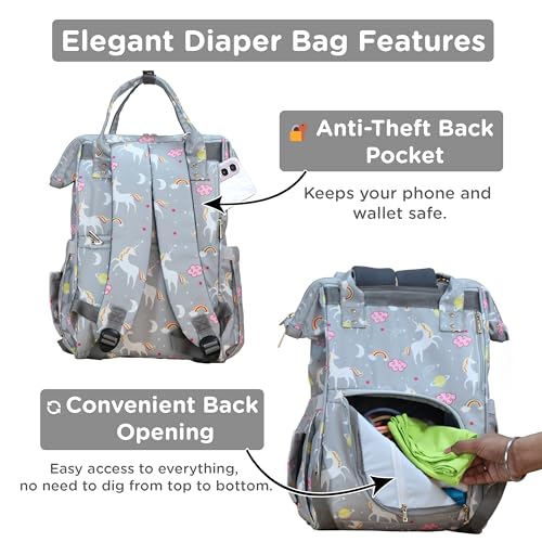 Motherly Elegant Diaper Bag for Travel & Maternity, Multipocket Water-Resistant Hospital Organizer for Newborn Moms with Warranty (Unicorn Gray) - Image 4