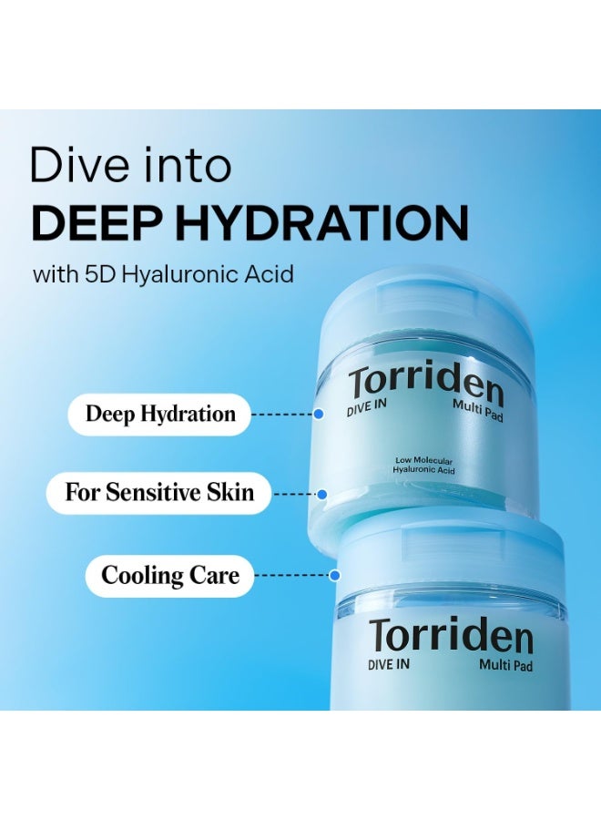 Torriden DIVE IN Low Molecular Hyaluronic Acid Multi Pad 80 Count – Deep Hydration Cooling Toner Pads for Sensitive Skin - Image 2