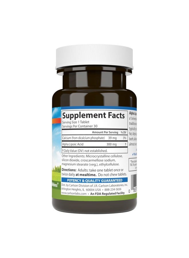 Carlson Alpha Lipoic Acid, 300 mg, Energy Production, Universal Antioxidant, 30 Tablets - Image 2