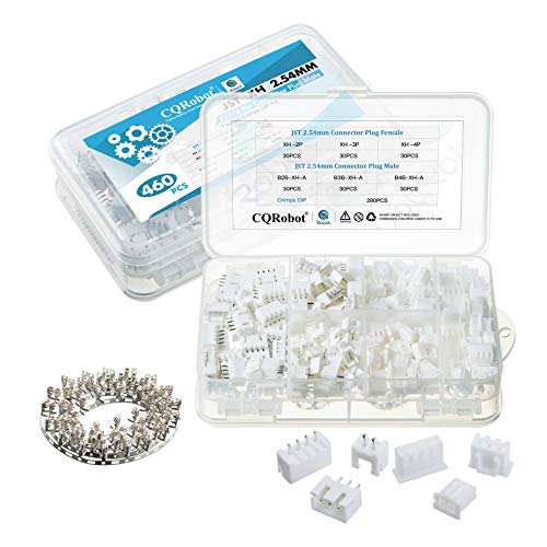 CQRobot JST XH 2.54 mm Pitch 2-Pin/3-Pin/4-Pin Electronic Connector IC Male Plugs, Female Sockets Housing and T-Shaped Crimp Terminal Kit. 90 Sets/460 Pieces Wire-to-Board Adapter Cable Assembly. - Image 1
