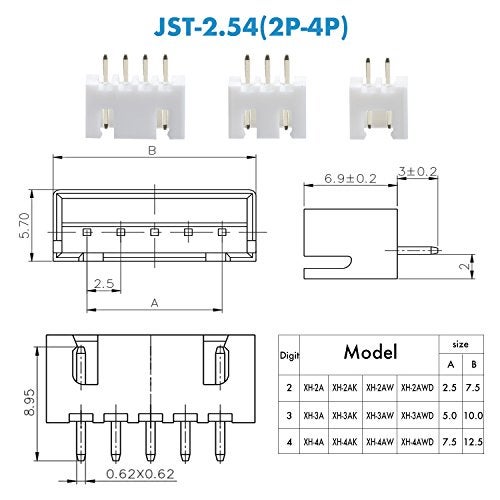 CQRobot JST XH 2.54 mm Pitch 2-Pin/3-Pin/4-Pin Electronic Connector IC Male Plugs, Female Sockets Housing and T-Shaped Crimp Terminal Kit. 90 Sets/460 Pieces Wire-to-Board Adapter Cable Assembly. - Image 3