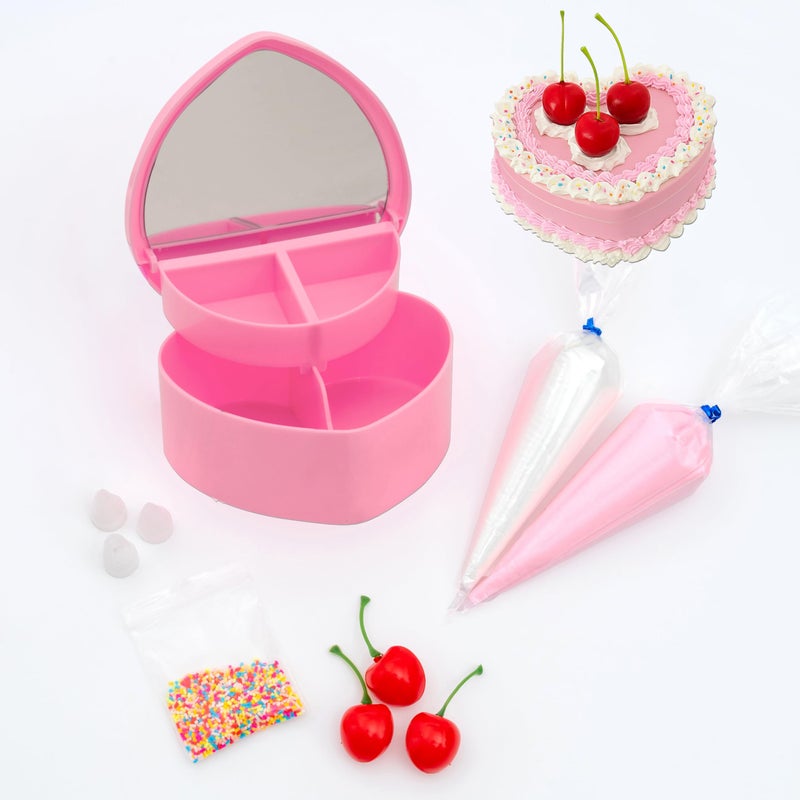 Decoden Fake Cake Kit, Decorate a Heart Shaped Fake Cake Jewelry Box Cream, Fake Whipped Cream Glue, Cherries, Sprinkles & Craft Supplies, Fake Cake Decor (Pink) - Image 5