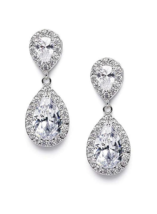 Cubic Zirconia Teardrop Bridal Earrings, Rhinestone Dangle Earrings for Wedding Prom Anniversary - Image 1
