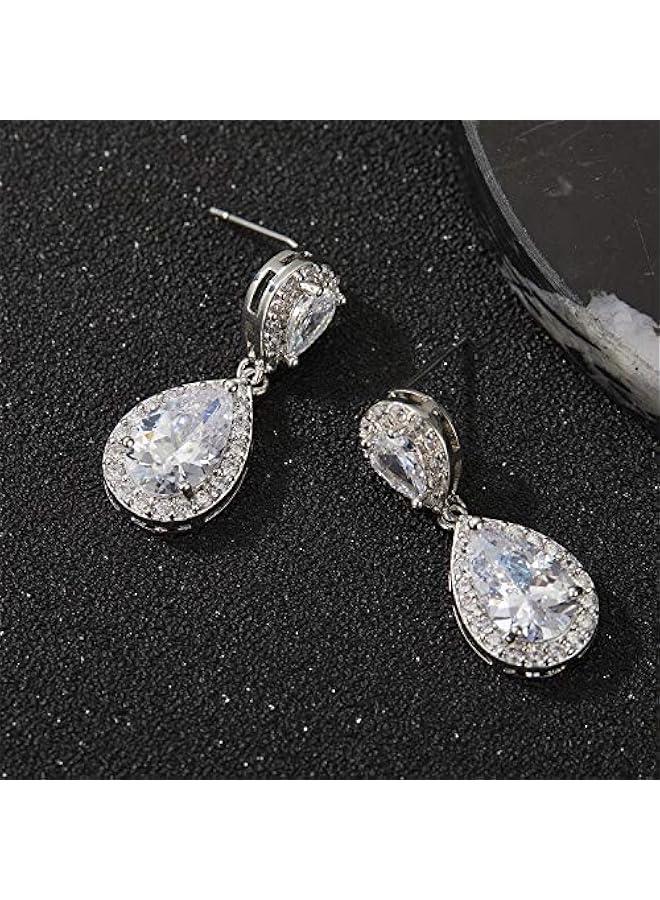 Cubic Zirconia Teardrop Bridal Earrings, Rhinestone Dangle Earrings for Wedding Prom Anniversary - Image 4