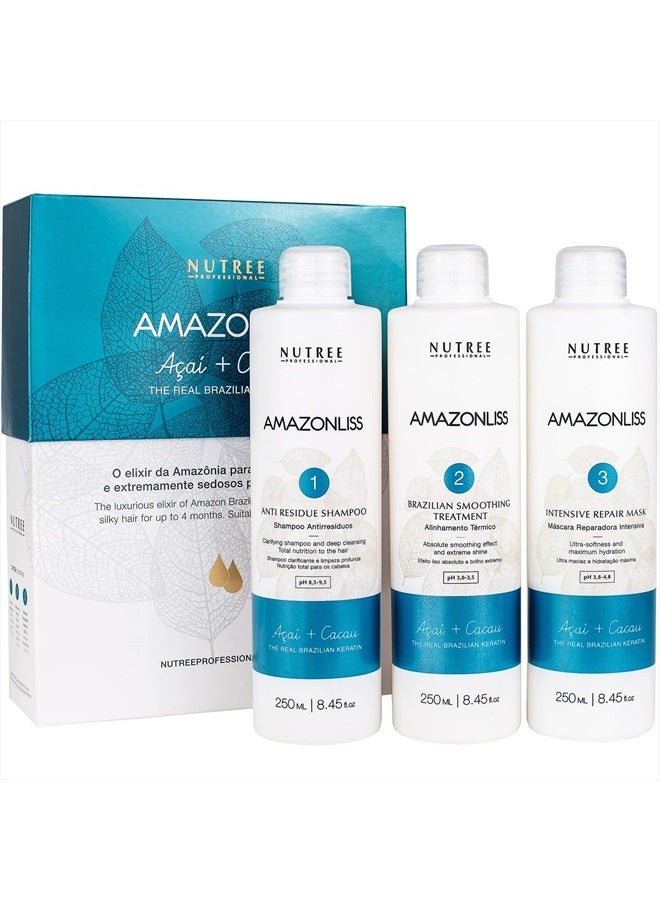 Amazonliss Keratin Smoothing Treatment Hair Straightening - Natural Ingredients - Smooths, Strengthens, Softens, Moisturizers, Adds Shine, Reduces Frizz (8.45 fl. oz) - Image 1