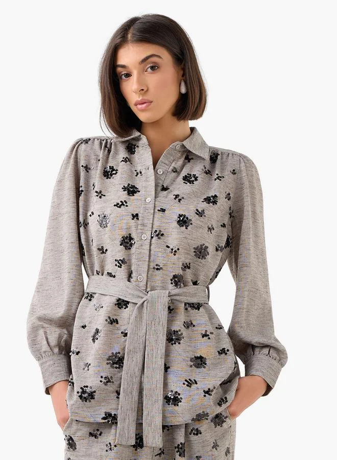 Splash FAV Belted Shirt with Sequins