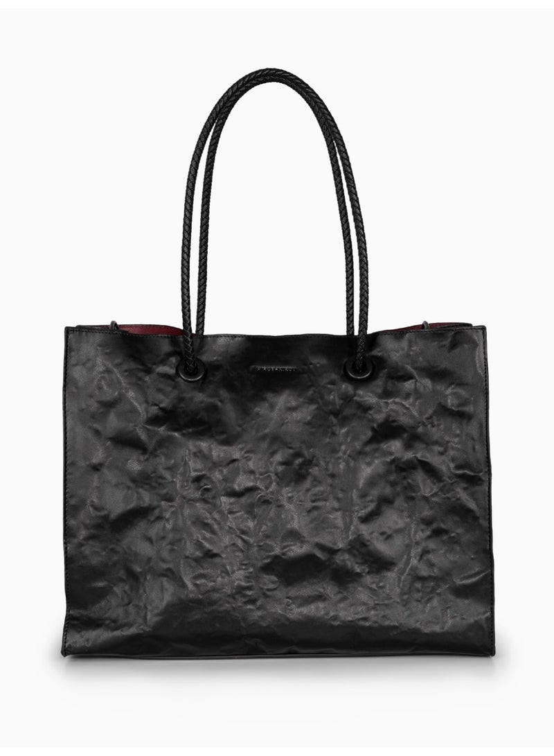 Miroshnikov Women’s Large Shopper Bag for Office & Work, Glossy PU Shoulder Tote, Memory Crinkle Effect, Spacious Lightweight Handbag, No Fastener, 40×31×12 cm - Image 1