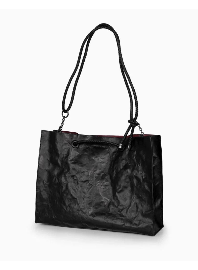 Miroshnikov Women’s Large Shopper Bag for Office & Work, Glossy PU Shoulder Tote, Memory Crinkle Effect, Spacious Lightweight Handbag, No Fastener, 40×31×12 cm - Image 3