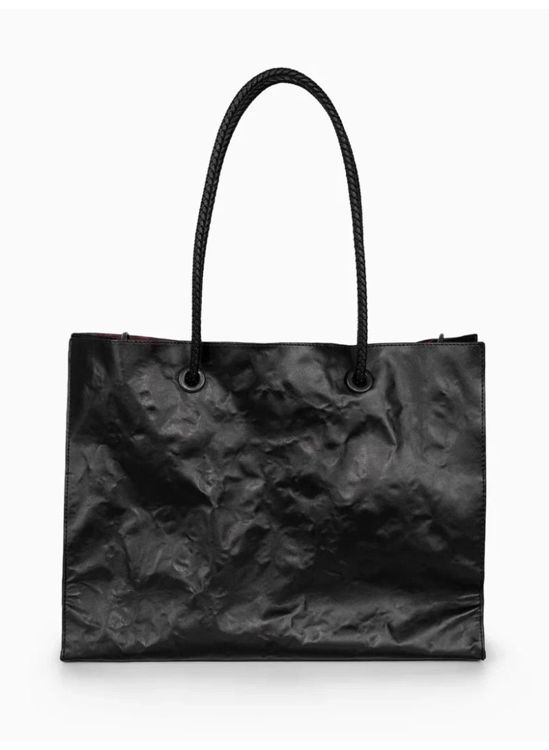 Miroshnikov Women’s Large Shopper Bag for Office & Work, Glossy PU Shoulder Tote, Memory Crinkle Effect, Spacious Lightweight Handbag, No Fastener, 40×31×12 cm - Image 4