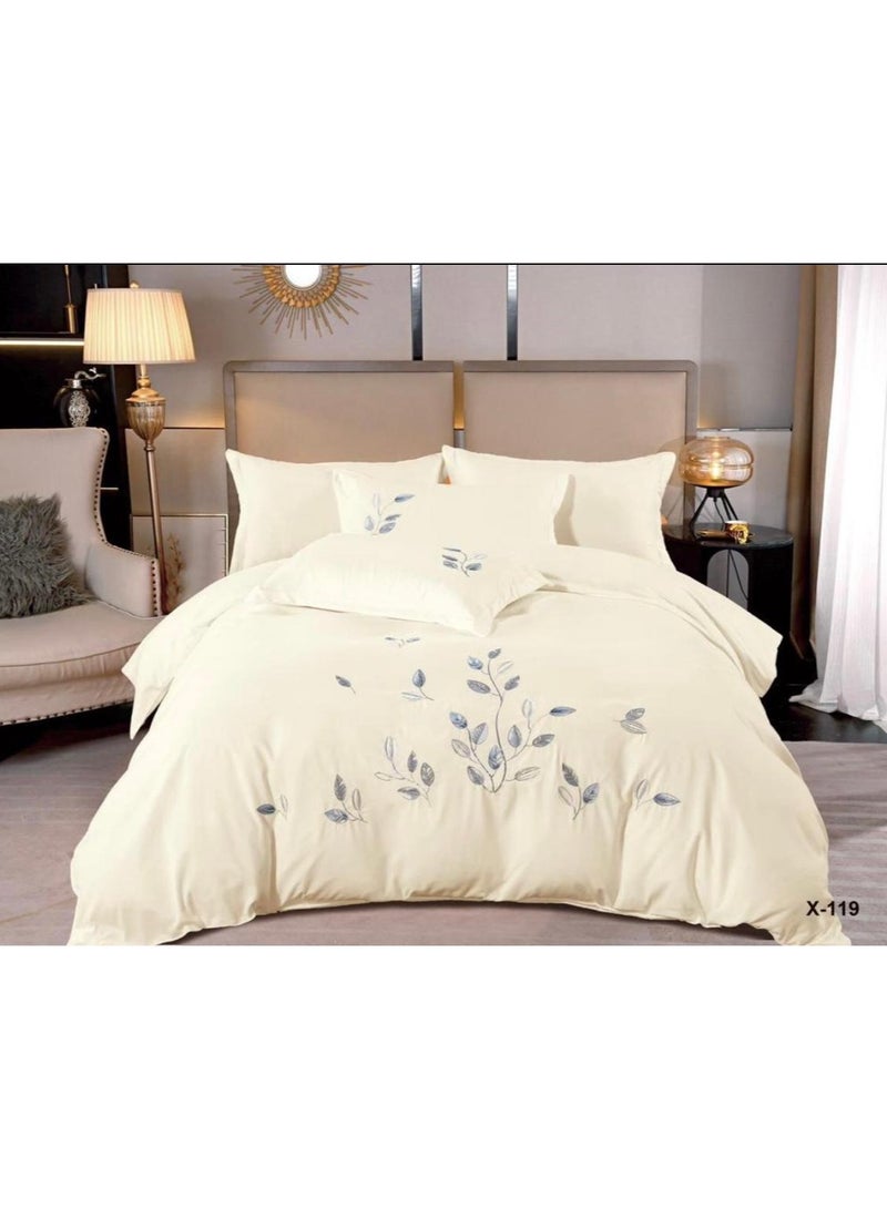 Comfy COMFY 6PC KING SIZE COTTON EMBROIDERED PREMIUM FLORAL DESIGN COMFORTER SET CREAM 