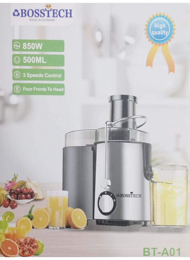 BOSSTECH BT-A01 Premium Fruit and Vegetable Juicer with 850W High Power Performance, Durable Stainless Steel Construction, 3 Speed Function, Large Feeding Tube and Easy Assembly for Convenient Everyday Kitchen Use - Image 1