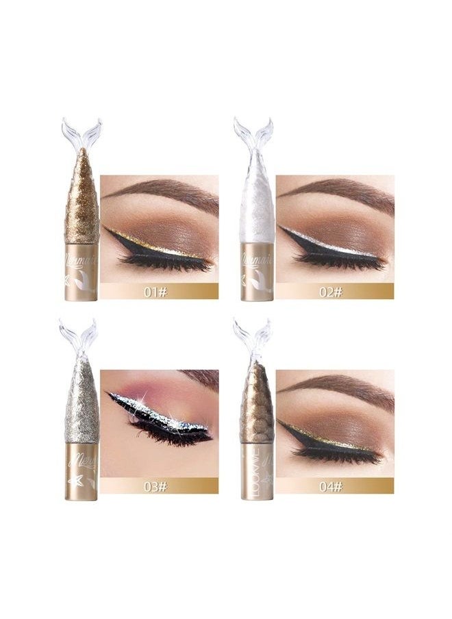 LAMUSELAND - 4 Colors Liquid Glitter Eyeliner, Metallic Shimmer Diamond Mermaid Eyeshadow, Waterproof Long Lasting Sparkling Eye Liner Makeup Colorful Set for Women Girls (A) - Image 1