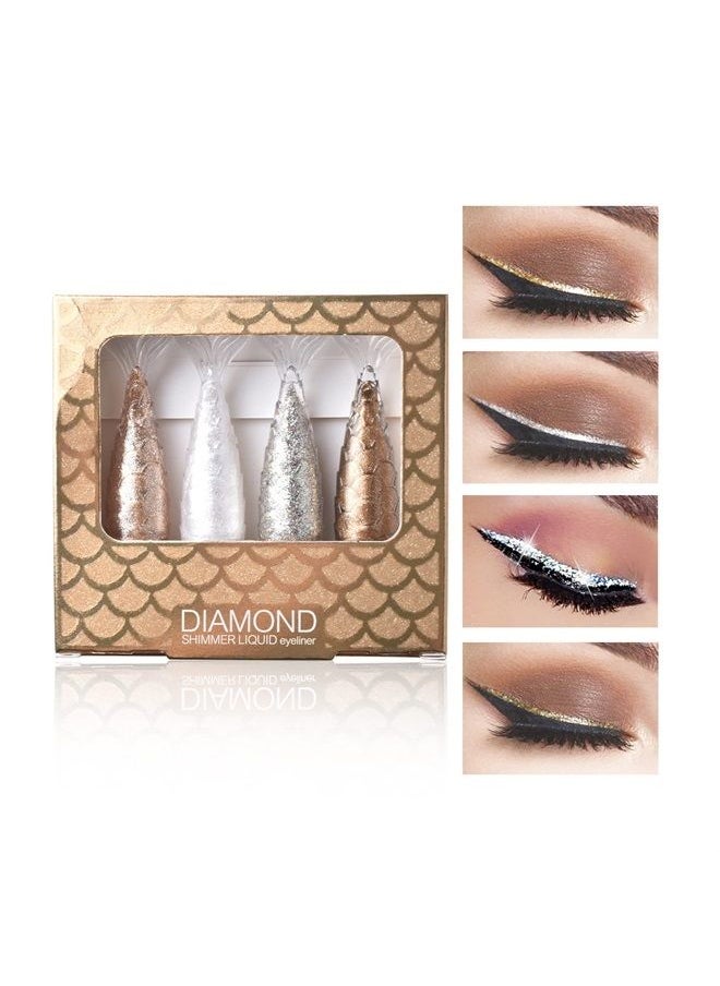 LAMUSELAND - 4 Colors Liquid Glitter Eyeliner, Metallic Shimmer Diamond Mermaid Eyeshadow, Waterproof Long Lasting Sparkling Eye Liner Makeup Colorful Set for Women Girls (A) - Image 1