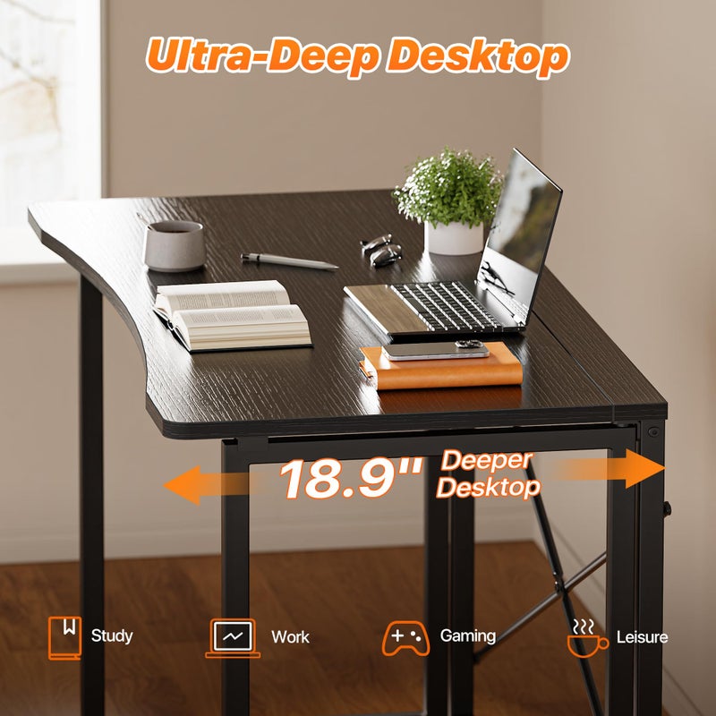 Huuger Folding Desk for Small Spaces, 39.3 Inch Foldable Computer Table, for Home Office, Study, Bedroom, Dorm, Space Saving, Small Writing Work Office Computer Desk, Easy to Fold, Black - Image 3