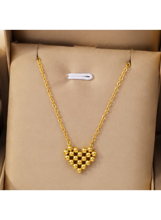 Elegant 3D Beaded Heart Statement Necklace – High-Polish Gold Finish - Image 1