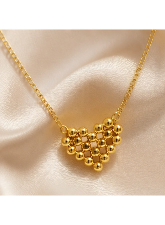 Elegant 3D Beaded Heart Statement Necklace – High-Polish Gold Finish - Image 2