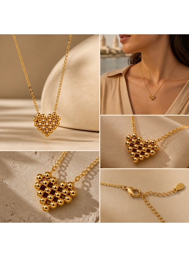 Elegant 3D Beaded Heart Statement Necklace – High-Polish Gold Finish - Image 5