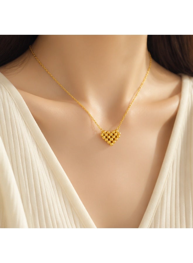 Elegant 3D Beaded Heart Statement Necklace – High-Polish Gold Finish - Image 3