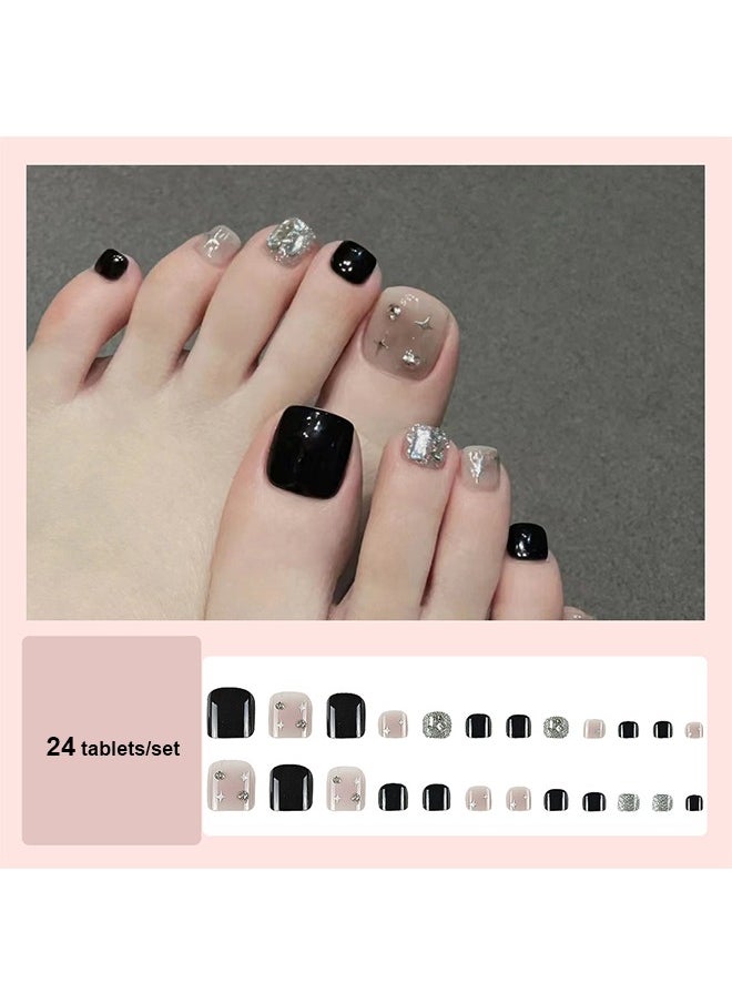 Ant 4 Set Press on Toe Nails, 4 Style 96 Pcs Press on Toenails Short Square, Style Included Cat's Eye, Aurora, Chanel's, Gold Powder, Press on Toe Nails with Nail File Stick Jelly Glue on Nails Kit  - Image 2
