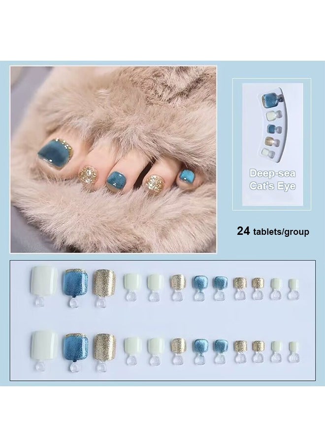 Ant 4 Set Press on Toe Nails, 4 Style 96 Pcs Press on Toenails Short Square, Style Included Cat's Eye, Aurora, Chanel's, Gold Powder, Press on Toe Nails with Nail File Stick Jelly Glue on Nails Kit  - Image 4