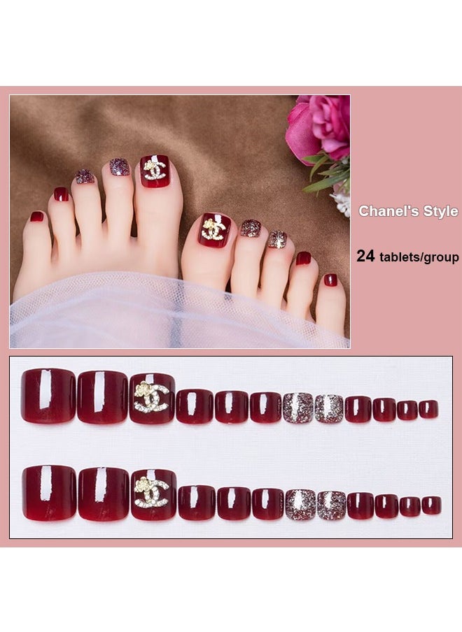 Ant 4 Set Press on Toe Nails, 4 Style 96 Pcs Press on Toenails Short Square, Style Included Cat's Eye, Aurora, Chanel's, Gold Powder, Press on Toe Nails with Nail File Stick Jelly Glue on Nails Kit  - Image 5