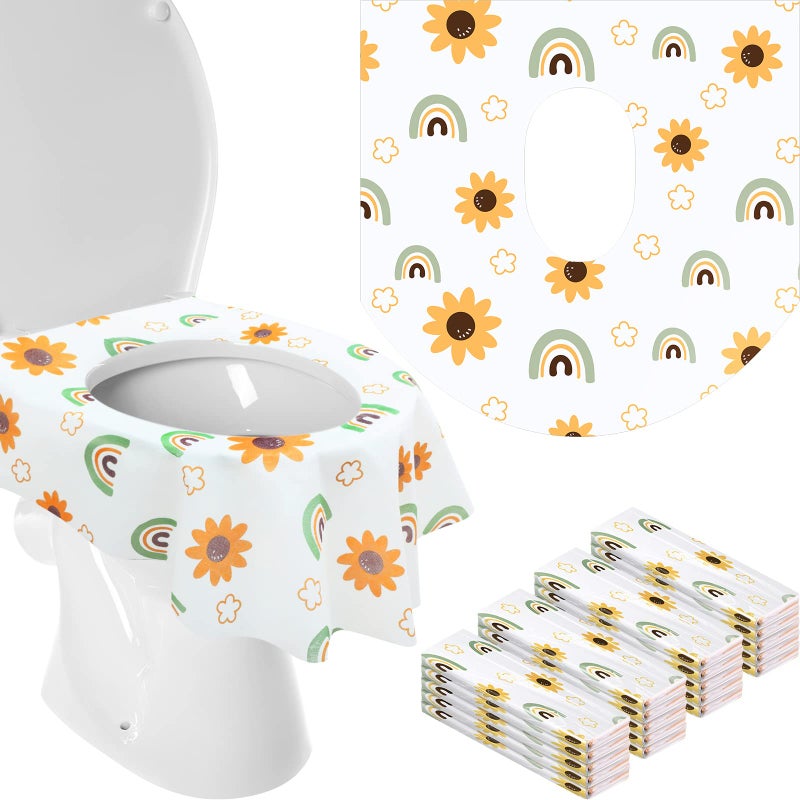 50 Pack Toilet Seat Covers Disposable Large Waterproof Toilet Covers for Toddlers Kids Adult Individually Wrapped Portable for Travel Toddler Potty Training for Public Restroom TripFlowers Rainbow