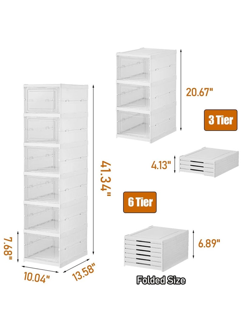 ياميم خزانة تخزين الأحذية ذات الباب الشفاف من يميم | منظم رف أحذية قابل للطي من 6 طبقات | صناديق أحذية بلاستيكية قابلة للتكديس بأغطية | خزانة ومدخل موفر للمساحة - Image 2