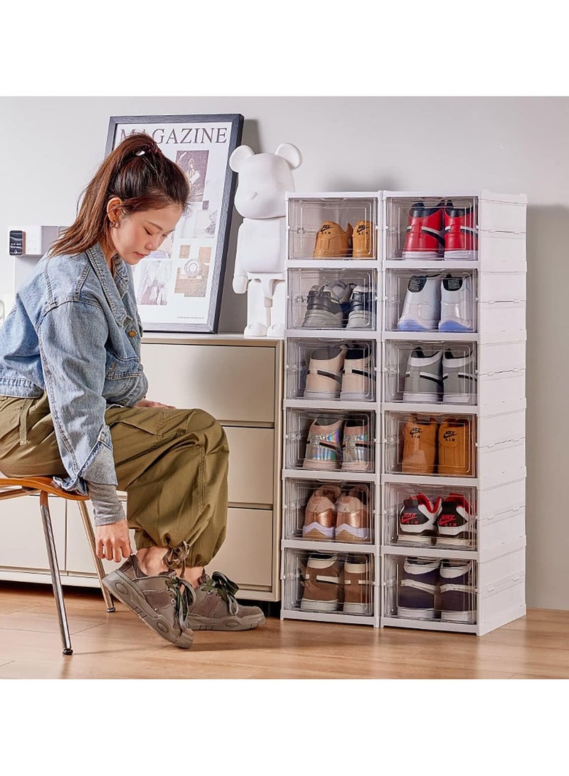 ياميم خزانة تخزين الأحذية ذات الباب الشفاف من يميم | منظم رف أحذية قابل للطي من 6 طبقات | صناديق أحذية بلاستيكية قابلة للتكديس بأغطية | خزانة ومدخل موفر للمساحة - Image 4