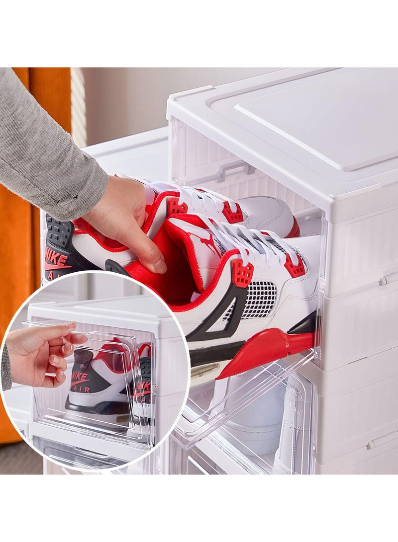 ياميم خزانة تخزين الأحذية ذات الباب الشفاف من يميم | منظم رف أحذية قابل للطي من 6 طبقات | صناديق أحذية بلاستيكية قابلة للتكديس بأغطية | خزانة ومدخل موفر للمساحة - Image 5