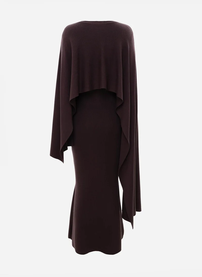 Lichi Viscose knitted maxi dress with long shoulder cape