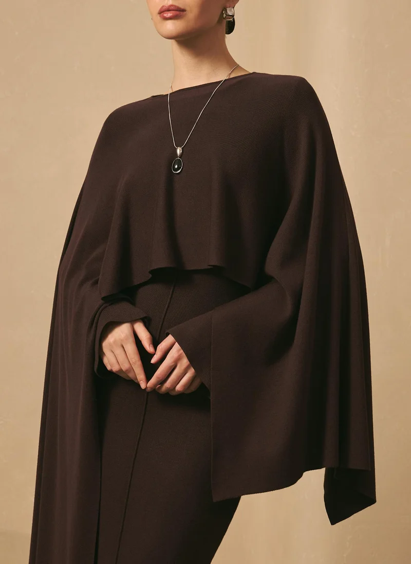 Lichi Viscose knitted maxi dress with long shoulder cape