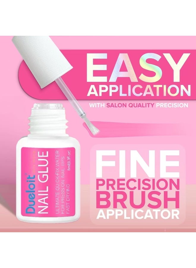 Dueloit Super Strong False Nail Glue for Press On Nails, Nail Tips & Acrylic Fake Nails (15ml) Nail Bond Brush On Glue for Press Ons, Tips & Acrylics - Long Lasting, Maximum Strength, Mess-Free Application. - Image 2