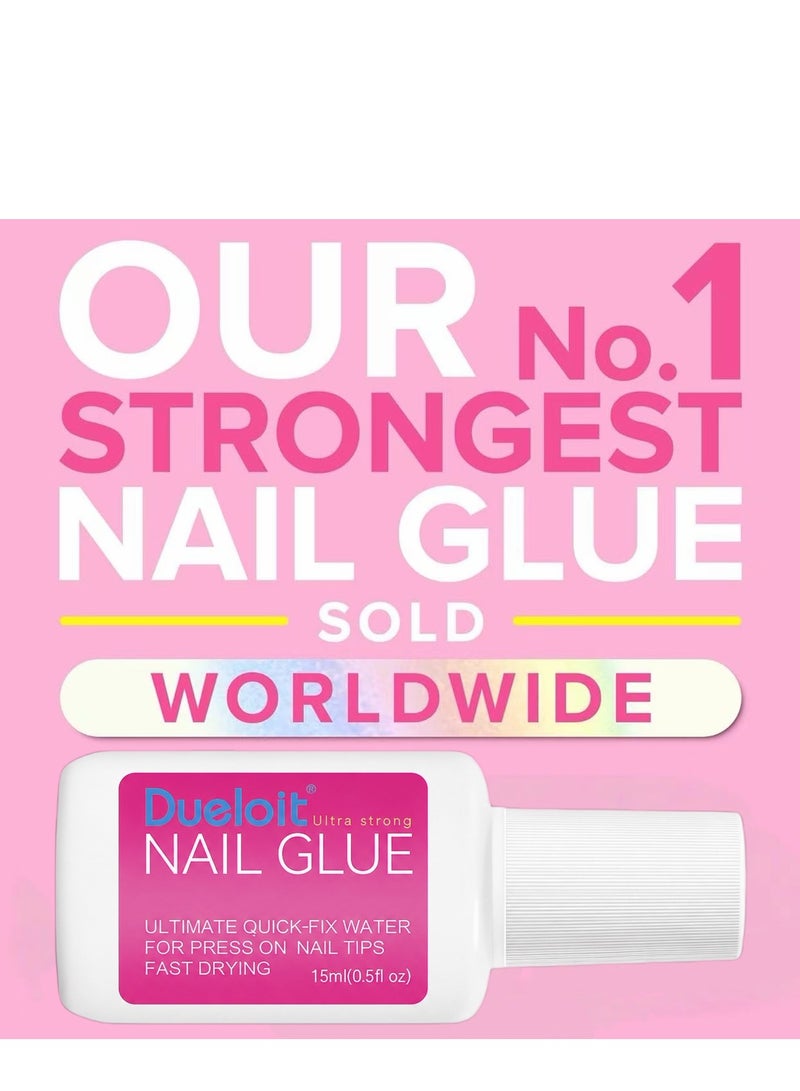 Dueloit Super Strong False Nail Glue for Press On Nails, Nail Tips & Acrylic Fake Nails (15ml) Nail Bond Brush On Glue for Press Ons, Tips & Acrylics - Long Lasting, Maximum Strength, Mess-Free Application. - Image 3