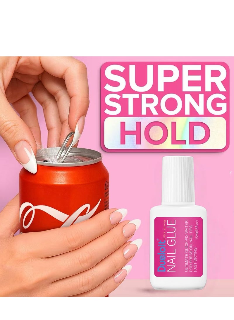 Dueloit Super Strong False Nail Glue for Press On Nails, Nail Tips & Acrylic Fake Nails (15ml) Nail Bond Brush On Glue for Press Ons, Tips & Acrylics - Long Lasting, Maximum Strength, Mess-Free Application. - Image 4