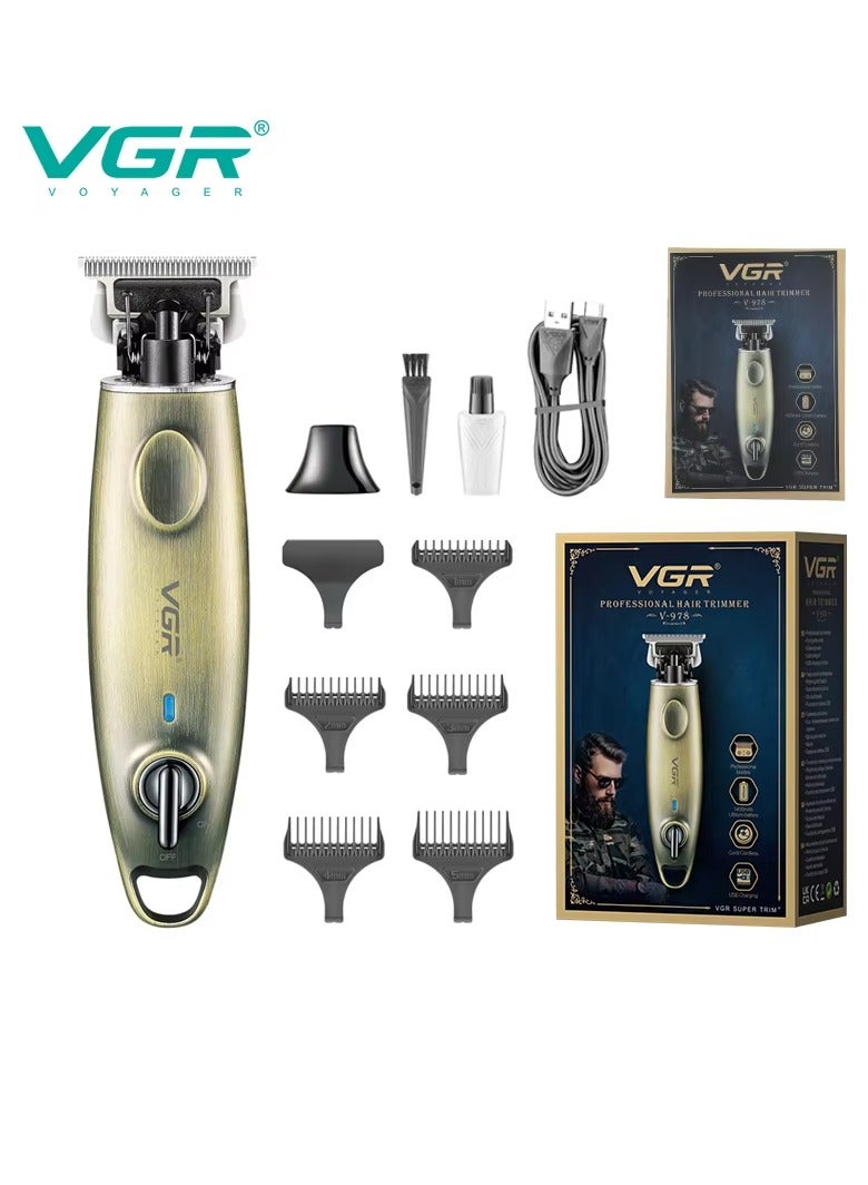 في جي آر ماكينة حلاقة V-978 الاحترافية القابلة لإعادة الشحن عبر USB، شاشة LED، زيت تشحيم، ماكينة حلاقة منزلية مترددة، فرشاة تنظيف، غطاء حماية، كابل شحن USB، 5 مشط توجيهي، 180 دقيقة من وقت التشغيل - Image 1