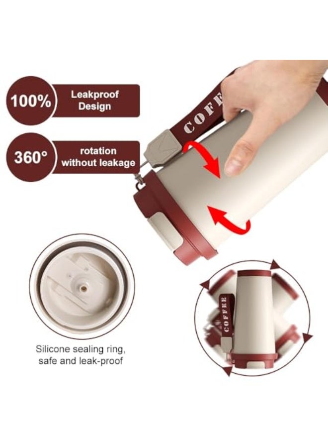 Insulated travel coffee mug with ceramic lining, reusable thermos for beverages with flip-top lids, portable leakproof coffee mug for hot and cold drinks and tea for home, office and travel - Image 5