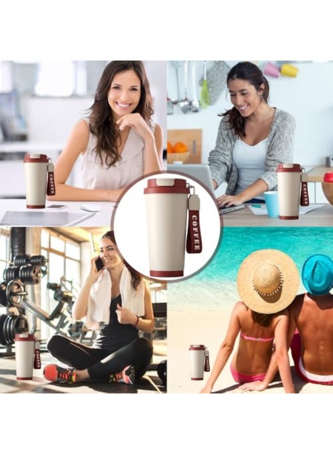 Insulated travel coffee mug with ceramic lining, reusable thermos for beverages with flip-top lids, portable leakproof coffee mug for hot and cold drinks and tea for home, office and travel - Image 2