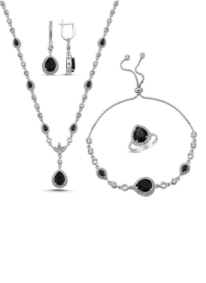 EMNON - 925 Silver-Drop Black CZ Bridal Set-Rhodium Plated-High-Quality Jewelry in UAE Dubai 100% Precious Metal Gift for Women-EMNON129SE-S85500 - Image 1