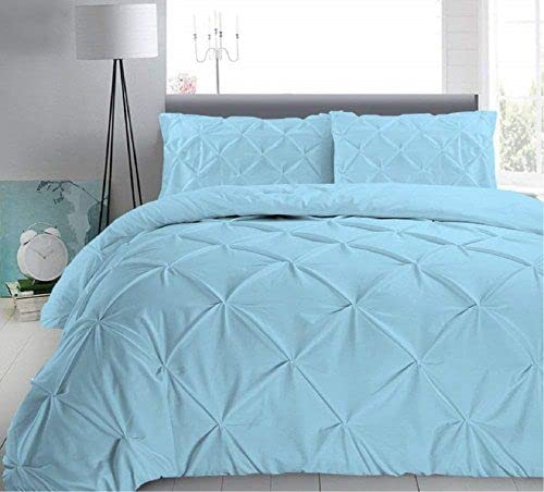 Cloud Fino Cotton 600 Thread Count Luxurious Pleated Design Duvet Cover 1 Duvet Cover 88X104 with 2 Pillow Shams 17 x 27Double Bed Bed Sizes Sky King - Image 1