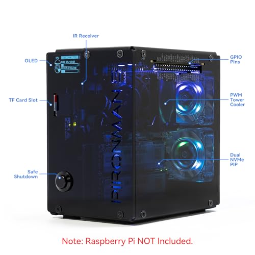 SunFounder Pironman 5-MAX Dual NVMe M.2 SSD PCIe PC Case for Raspberry Pi 5 NAS RAID 0/1 Hailo-8L AI Accelerator PWM Tower Cooler+Dual RGB Fans, 0.96" OLED Module, Safe Shutdown, Standard HDMI(RPI5 Not Included) - Image 2