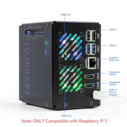 SunFounder Pironman 5-MAX Dual NVMe M.2 SSD PCIe PC Case for Raspberry Pi 5 NAS RAID 0/1 Hailo-8L AI Accelerator PWM Tower Cooler+Dual RGB Fans, 0.96" OLED Module, Safe Shutdown, Standard HDMI(RPI5 Not Included) - Image 3