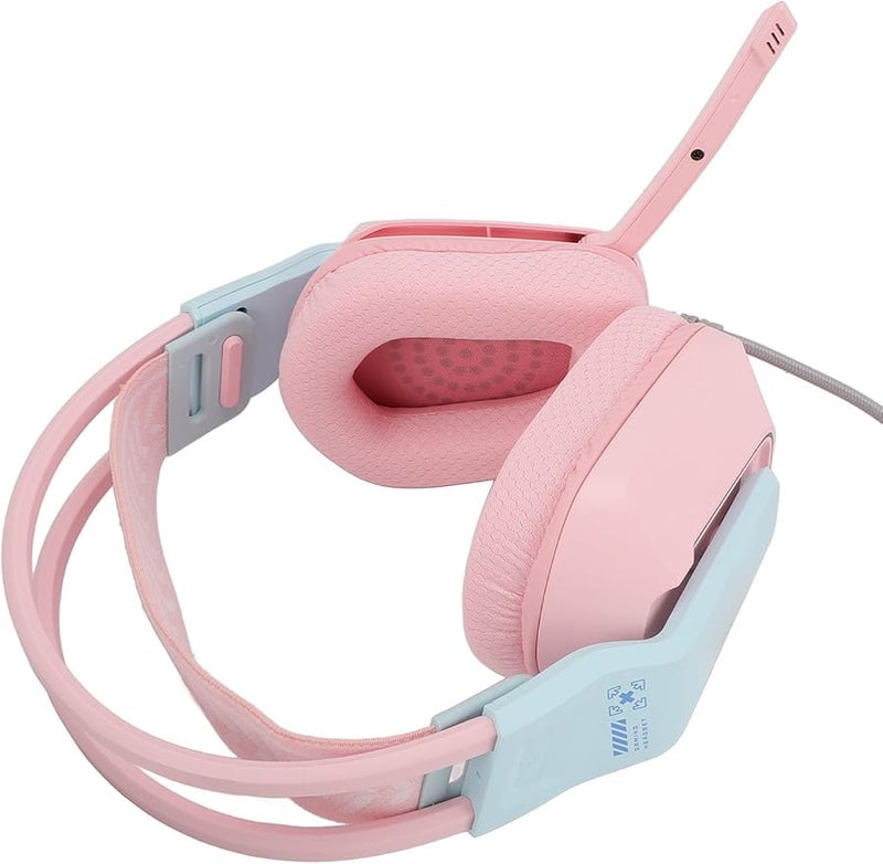 Gaming Headset With Microphone For PC Laptop Soft Ear Pads Volume Control 3.5mm USB Rotatable Roseate Color - Image 5