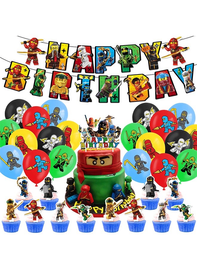 Polish'D 34 Pieces Ninja Birthday Decorations for Children's Birthday Supplies，Party Decorations Set for Girls Women Men Kids Baby - Image 1