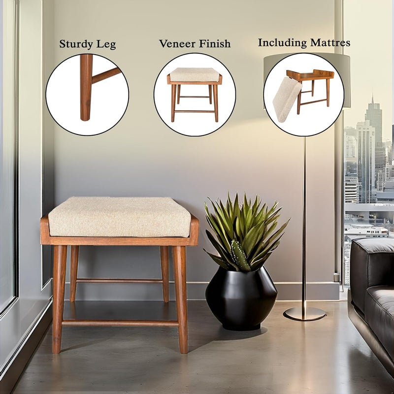 ASHOFY Handmade Round Leg Wooden Seating Stool Seating Bench Ottoman Wooden Stool with Cushion Cushion Seating Bench for Home Living Room Office Garden - Image 5