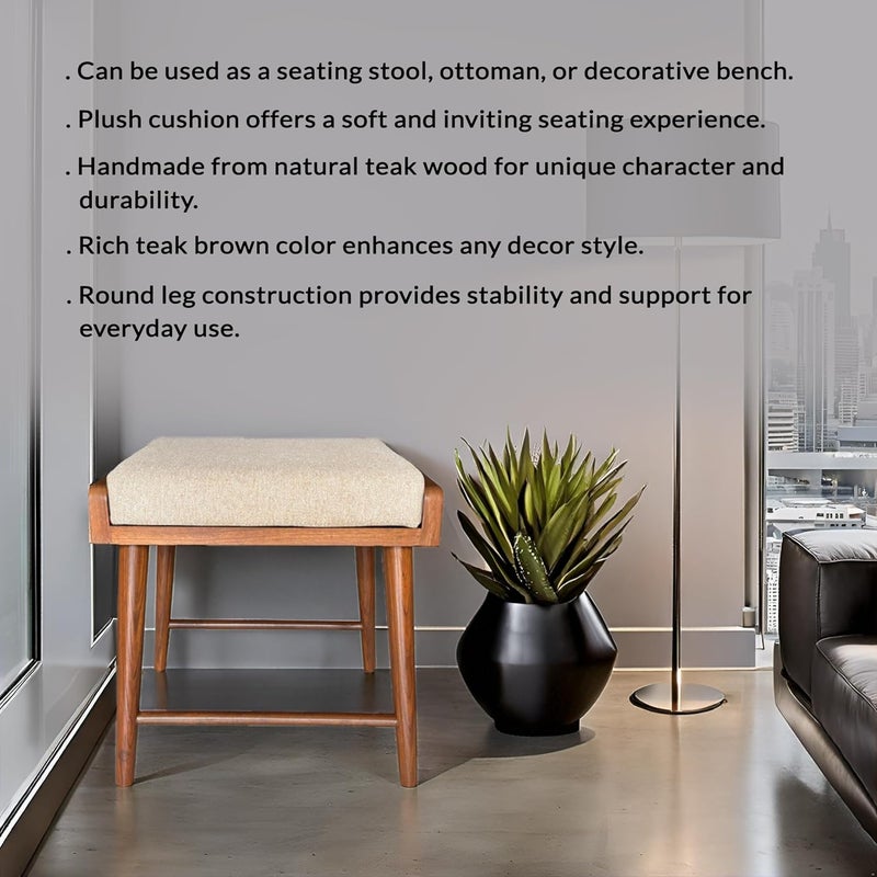 ASHOFY Handmade Round Leg Wooden Seating Stool Seating Bench Ottoman Wooden Stool with Cushion Cushion Seating Bench for Home Living Room Office Garden - Image 4
