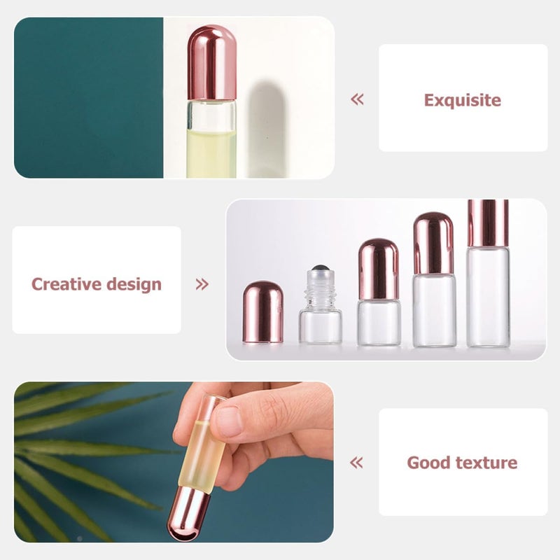 2ml Essential Oil Roller Bottles with Rose Gold Caps and Stainless Steel Balls, Glass Roll on Bottles for Perfume and Aromatherapy, Single Pack Refillable Travel Containers - Image 3
