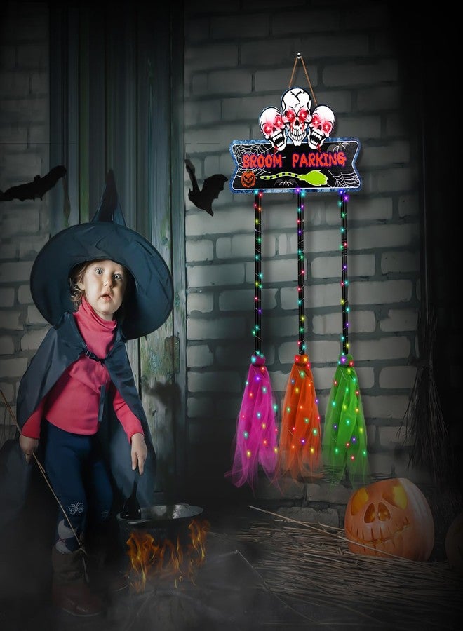 Tiaxidex Halloween decoration, illuminated Halloween decorations, broom parking sign, witches brooms, Halloween porch decoration, cute Halloween decoration Hocus Pocus, - Image 3
