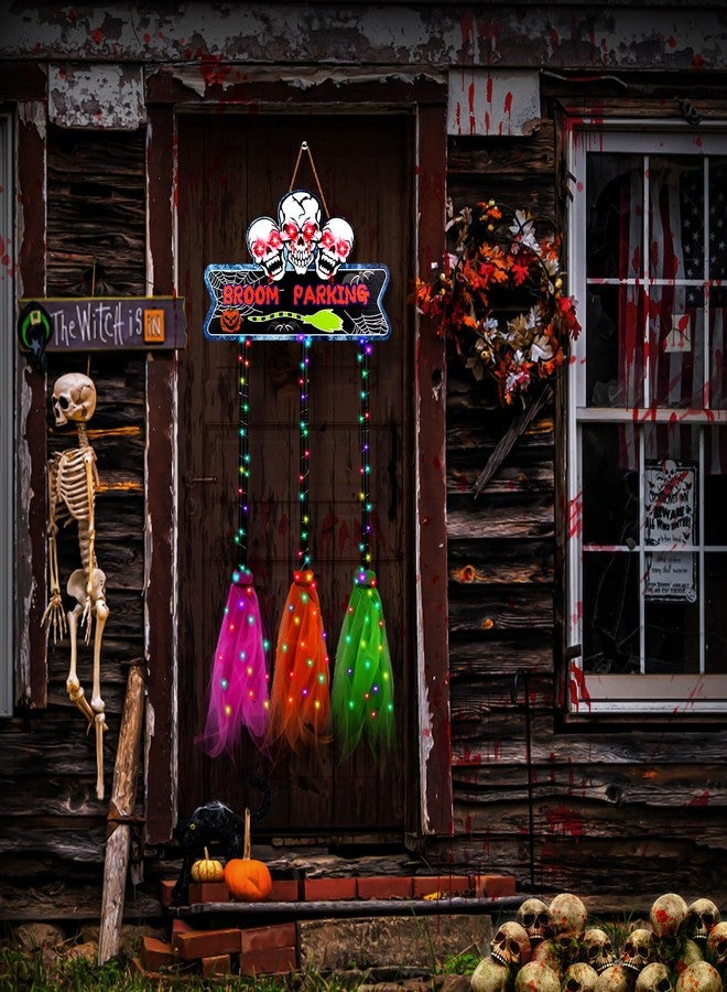 Tiaxidex Halloween decoration, illuminated Halloween decorations, broom parking sign, witches brooms, Halloween porch decoration, cute Halloween decoration Hocus Pocus, - Image 2