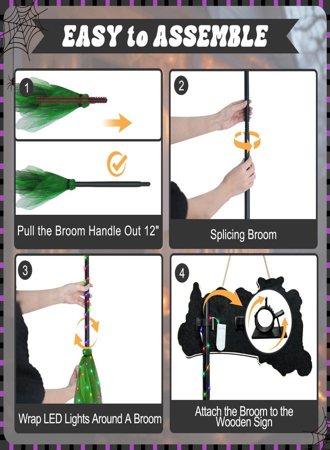 Tiaxidex Halloween decoration, illuminated Halloween decorations, broom parking sign, witches brooms, Halloween porch decoration, cute Halloween decoration Hocus Pocus, - Image 4